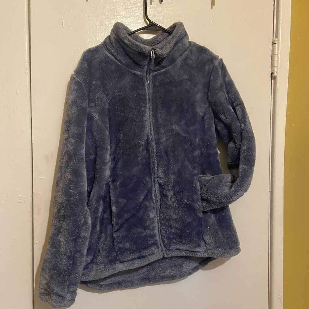 32 Degrees Heat Plush Fleece Zip Jacket Gray Blue Size Large